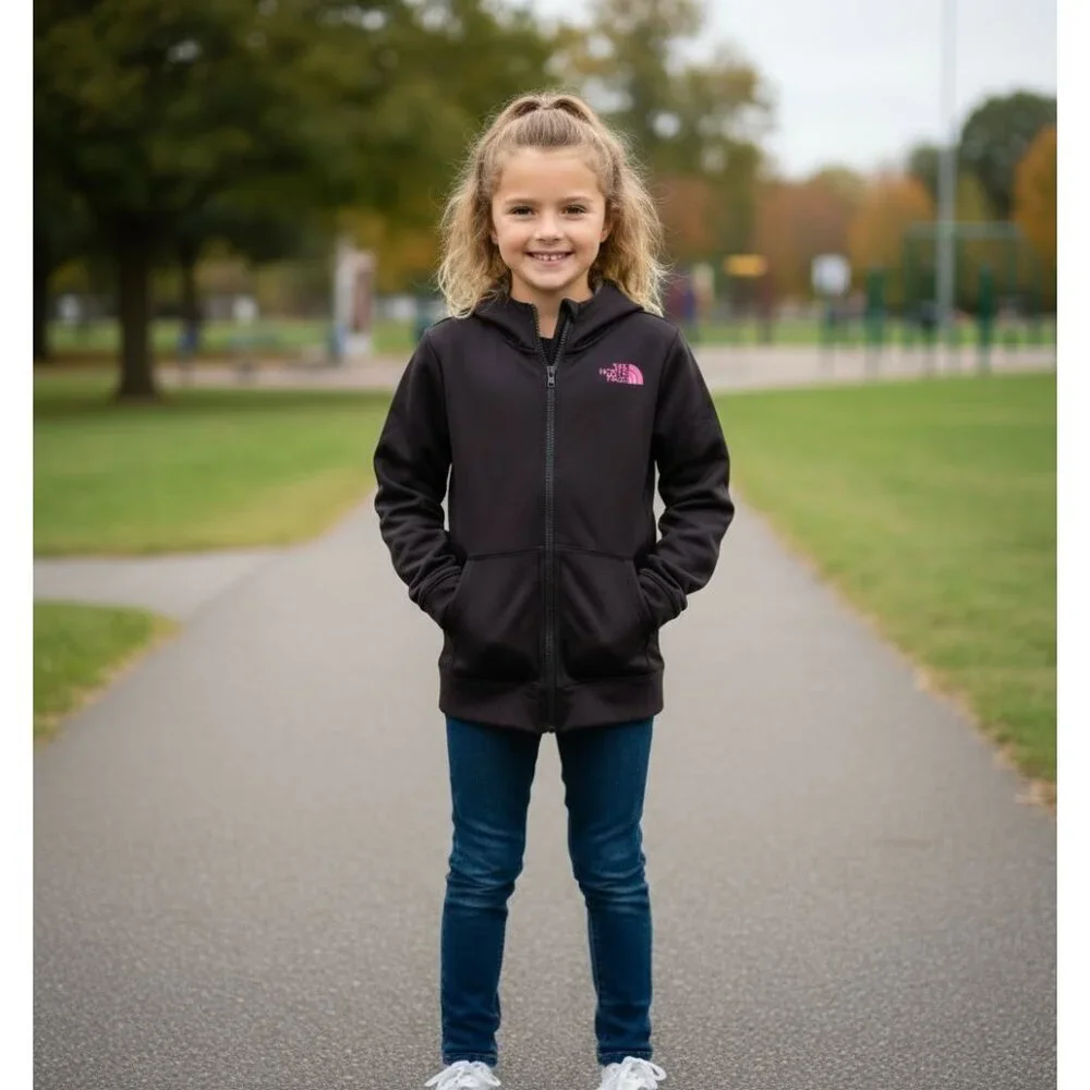 The North Face Girls YXL (14/16) Full-Zip Hoodie Sweatshirt – Black, Pink Logo